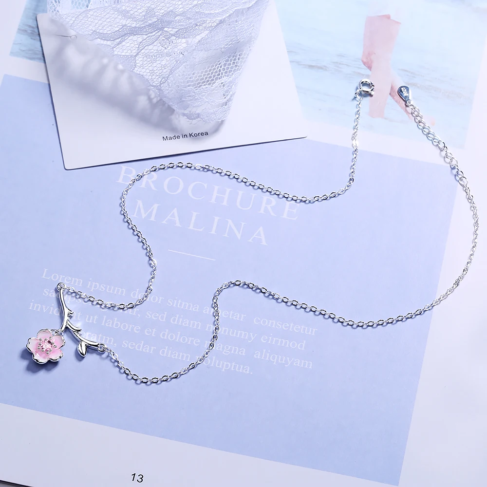 925 Sterling Silver Creative Pink Cherry Blossom Necklace Fashion Daily Jewelry Flower Pendant Necklace choker kolye S-N437
925 Sterling Silver Creative Pink Cherry Blossom Necklace Fashion Daily Jewelry Flower Pendant Necklace choker kolye S-N437