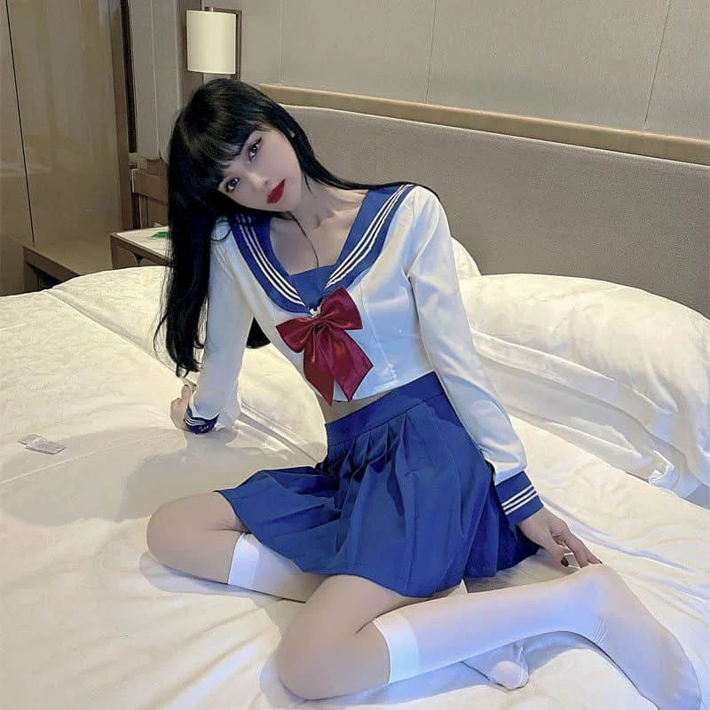 

2020 new college style jk uniform suit age reduction shirt navy collar top pleated skirt two-piece