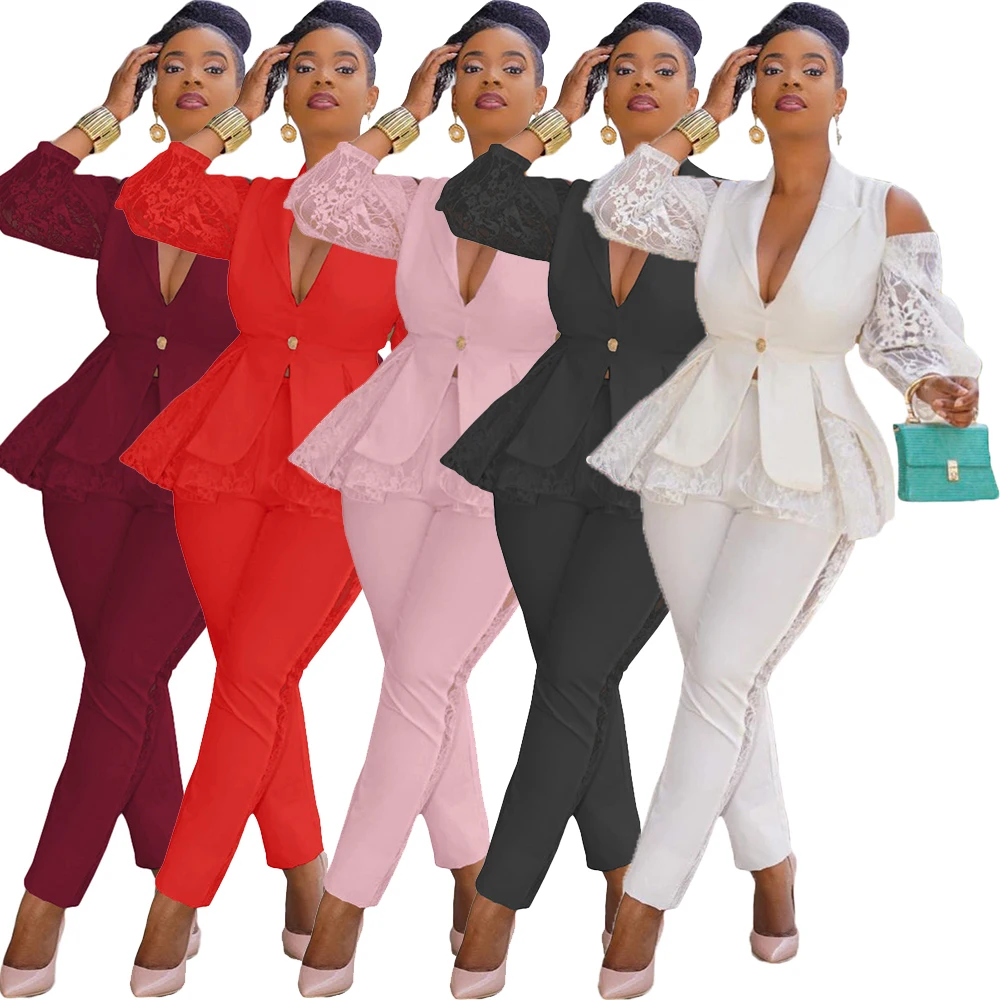 Elegant Blazer Set Off-the-shoulder Tops Fashion Splicing Lace Sleeve Patchwork Business Wear Uniform Sexy Suit Women Wholesale
Elegant Blazer Set Off-the-shoulder Tops Fashion Splicing Lace Sleeve Patchwork Business Wear Uniform Sexy Suit Women Wholesale