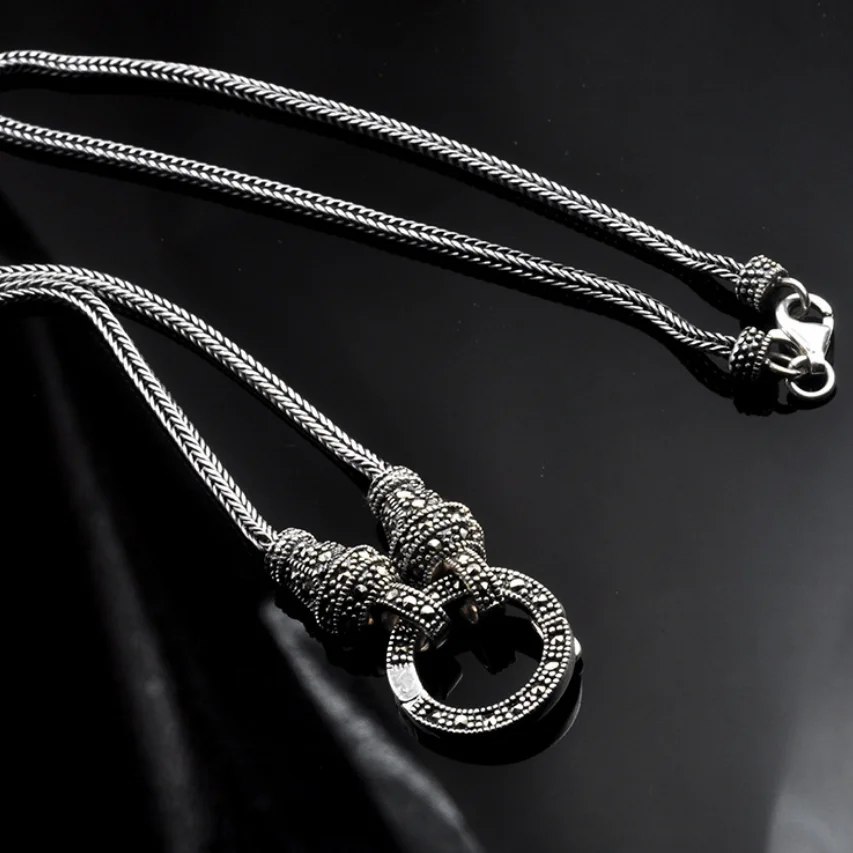 Real Silver Long Chain Retro Necklace Women S925 Sterling Silver Marcasite Stone Pendant Necklace Thai Silver Necklace Jewelry
Real Silver Long Chain Retro Necklace Women S925 Sterling Silver Marcasite Stone Pendant Necklace Thai Silver Necklace Jewelry