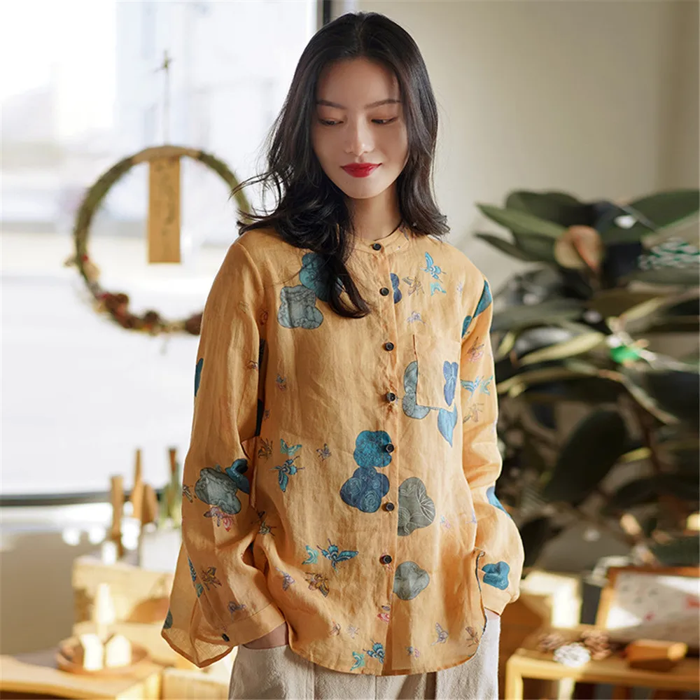 Spring Women's Shirt Female Blouse Tops Long Sleeve Floral Printed Stand Collar Casual Linen Women Loose Blouses Female
Spring Women's Shirt Female Blouse Tops Long Sleeve Floral Printed Stand Collar Casual Linen Women Loose Blouses Female
