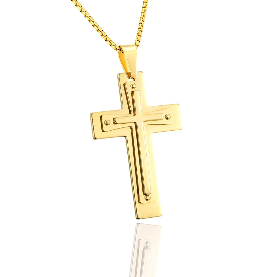 

Crucifix Jesus Cross Necklace for Men Women Gold Color Stainless Steel Box Chain Male Christian Prayer Jewelry Gift Dropshipping