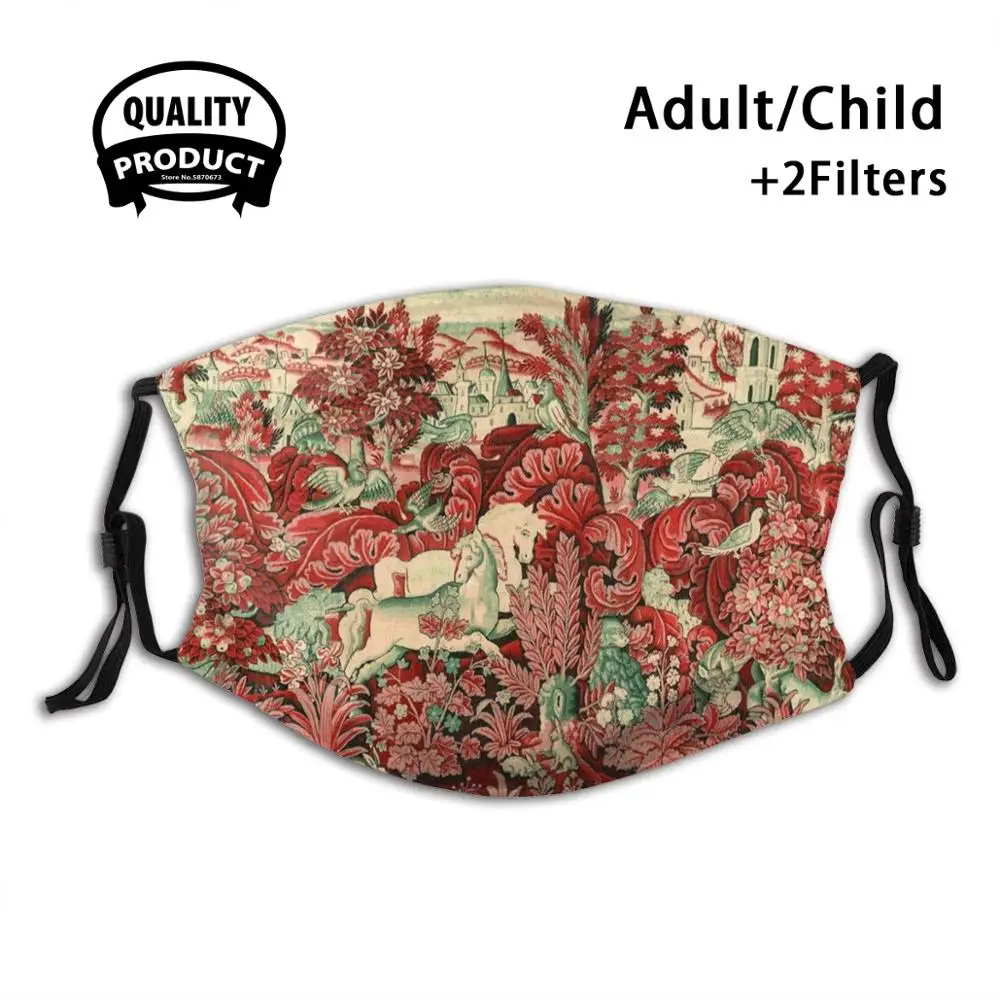 Fantastic Animals And Horses In Woodland Red White Green Antique French Tapestry Reusable Mouth Mask Washable Filter Anti Dust 
Fantastic Animals And Horses In Woodland Red White Green Antique French Tapestry Reusable Mouth Mask Washable Filter Anti Dust