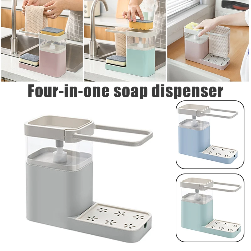 4-in-1 Soap Dispenser for Cleaning Press to Pump Soap Combines Sponge Holder Towel Bar and Drain Rack Kitchen Organizer LB88 
4-in-1 Soap Dispenser for Cleaning Press to Pump Soap Combines Sponge Holder Towel Bar and Drain Rack Kitchen Organizer LB88
