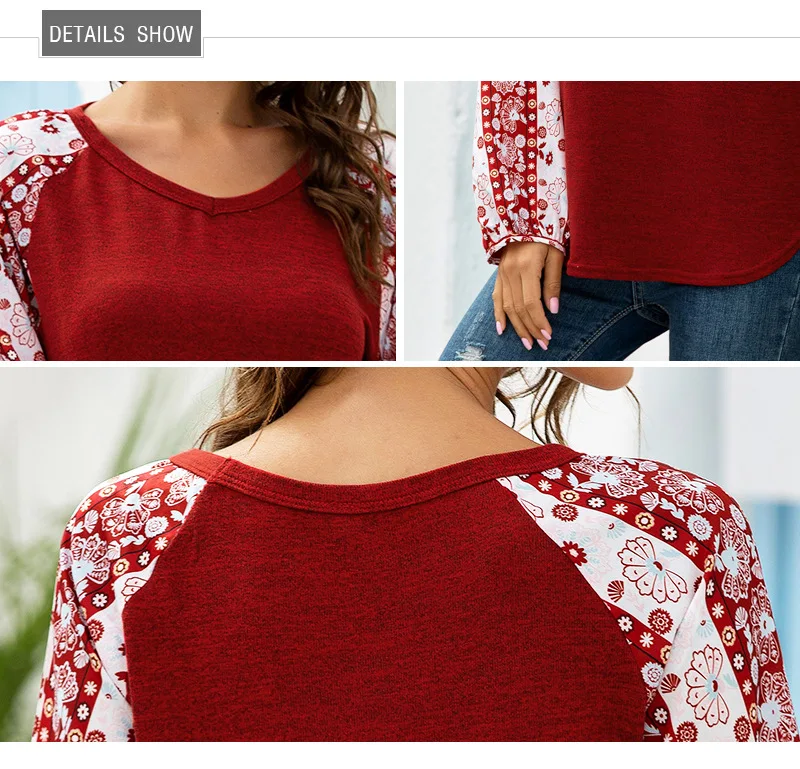 Casual Stitching Woman T shirt 2020 Winter V-neck Print Loose Lantern Long Sleeves Pullover Tops Fashion Street Plus Size Tshirt
Casual Stitching Woman T shirt 2020 Winter V-neck Print Loose Lantern Long Sleeves Pullover Tops Fashion Street Plus Size Tshirt