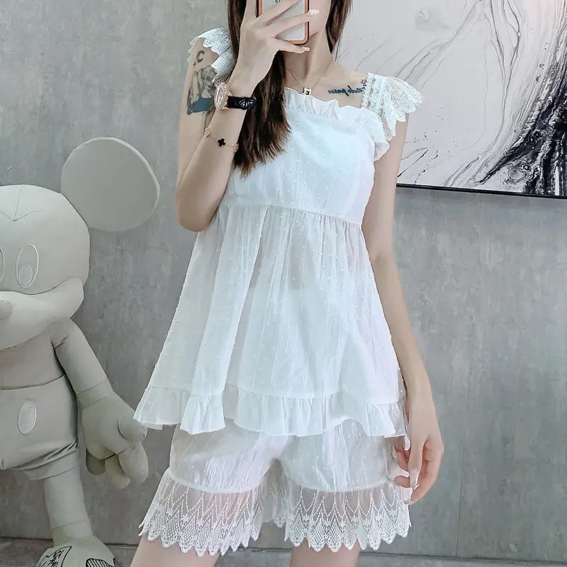 Sweet Lace Cotton Pajamas Sets Women Summer Cute Sleep Tops Bottoms Shorts Suits Kawaii Nightwear Pyjamas Princess Sleepwear
Sweet Lace Cotton Pajamas Sets Women Summer Cute Sleep Tops Bottoms Shorts Suits Kawaii Nightwear Pyjamas Princess Sleepwear