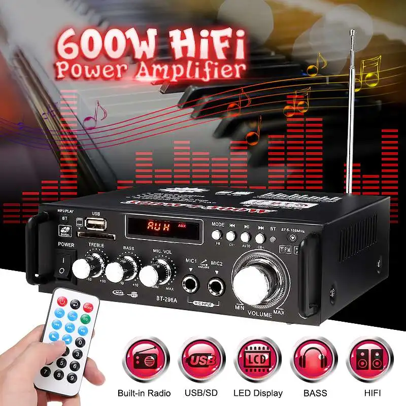 600w Car Amplifier Home Audio Bluetooth Amplifiers Player Subwoofer Theater Sound System HIFI USB FM Radio With Remote Control
600w Car Amplifier Home Audio Bluetooth Amplifiers Player Subwoofer Theater Sound System HIFI USB FM Radio With Remote Control