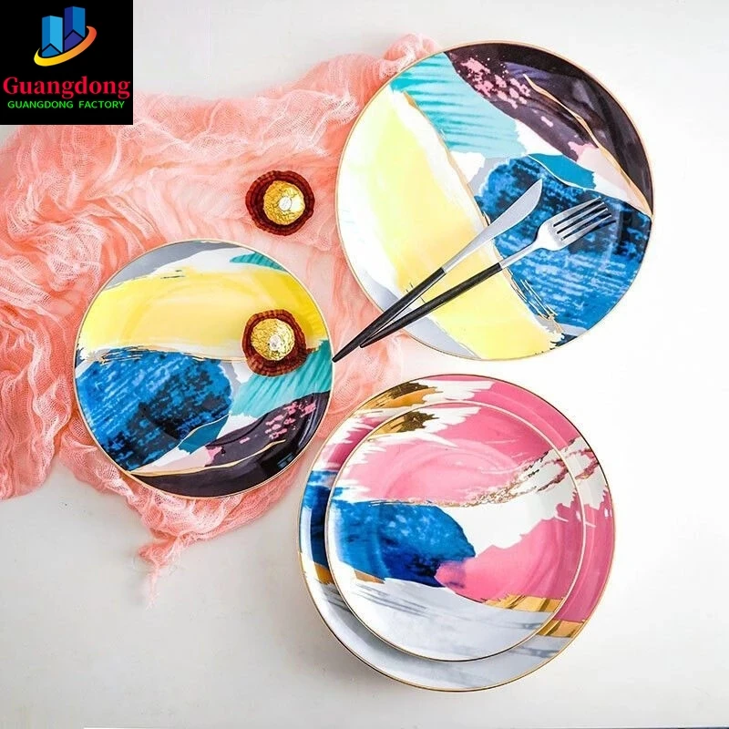 8 /10 inch Ceramic Dinner Plate Painting Gold Inlay Colorful Cloud Dinnerware Steak Salad Snack Cake Dessert Tray Tableware
8 /10 inch Ceramic Dinner Plate Painting Gold Inlay Colorful Cloud Dinnerware Steak Salad Snack Cake Dessert Tray Tableware