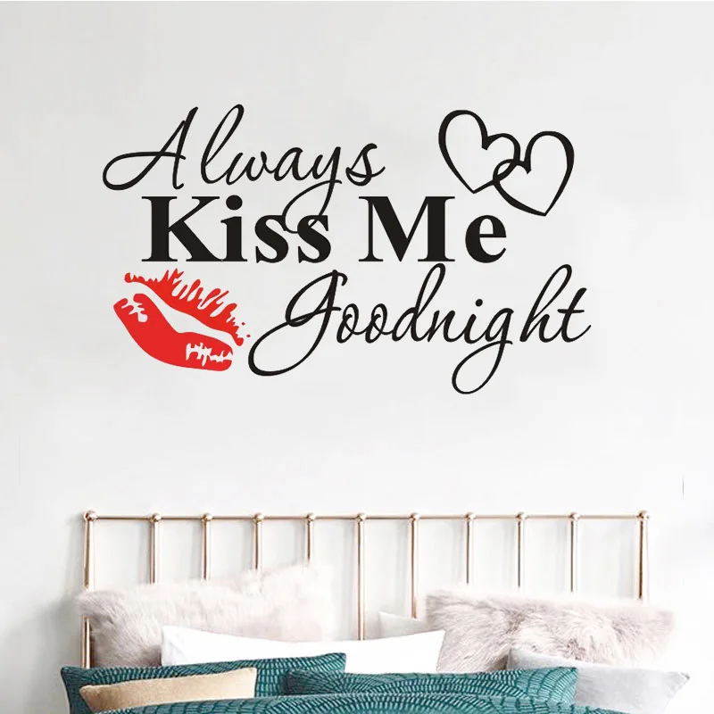 

1PC Creative English Letters Always Kiss Me Girl Red Lips Home Decor Wall Stickers Living Room Bedroom Background Wallpaper