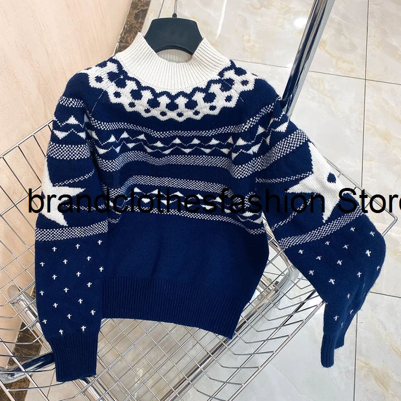 Женский свитер с геометрическим рисунком, синий контрастный белый шерстяной кашемировый короткий пуловер высокого качества, осень 2021
Женский свитер с геометрическим рисунком, синий контрастный белый шерстяной кашемировый короткий пуловер высокого качества, осень 2021