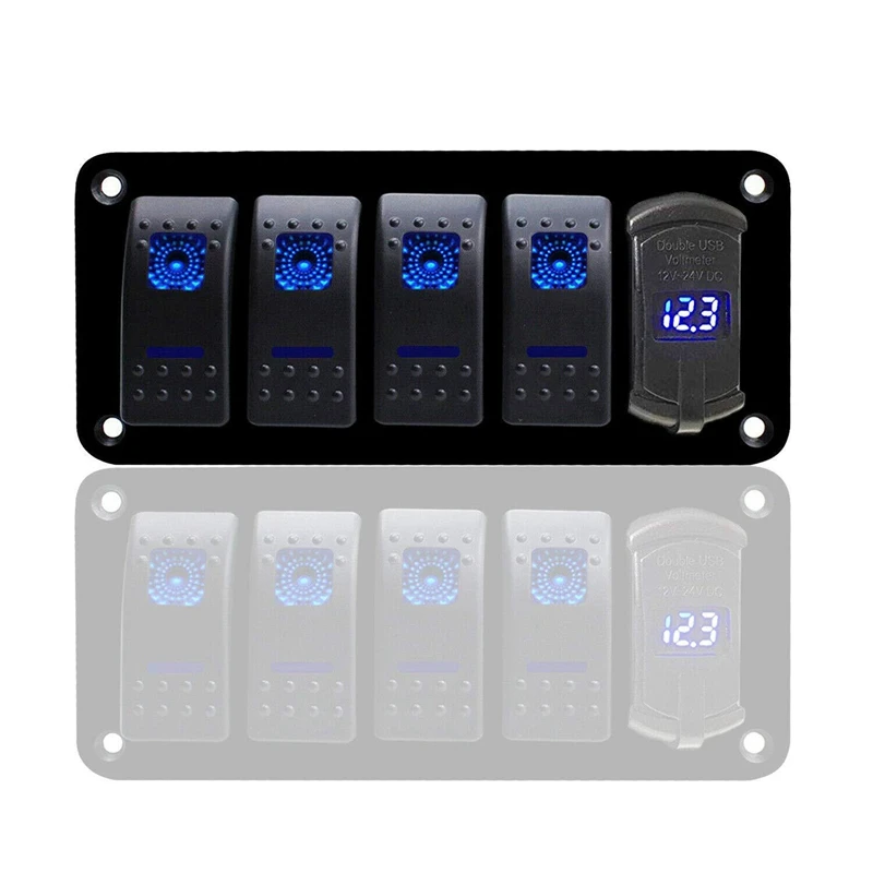 4 Gang Rocker Switch Panel - 5 Pin on Off Toggle Switch Blue LED Backlit Wiring Harness for Boat Car Marine ATV UTV
4 Gang Rocker Switch Panel - 5 Pin on Off Toggle Switch Blue LED Backlit Wiring Harness for Boat Car Marine ATV UTV