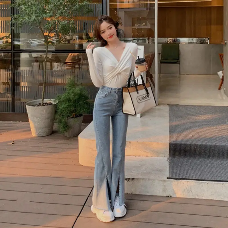 Spring new net red split slim leg long flared jeans women's slim versatile High Waist Stretch floor pants
Spring new net red split slim leg long flared jeans women's slim versatile High Waist Stretch floor pants