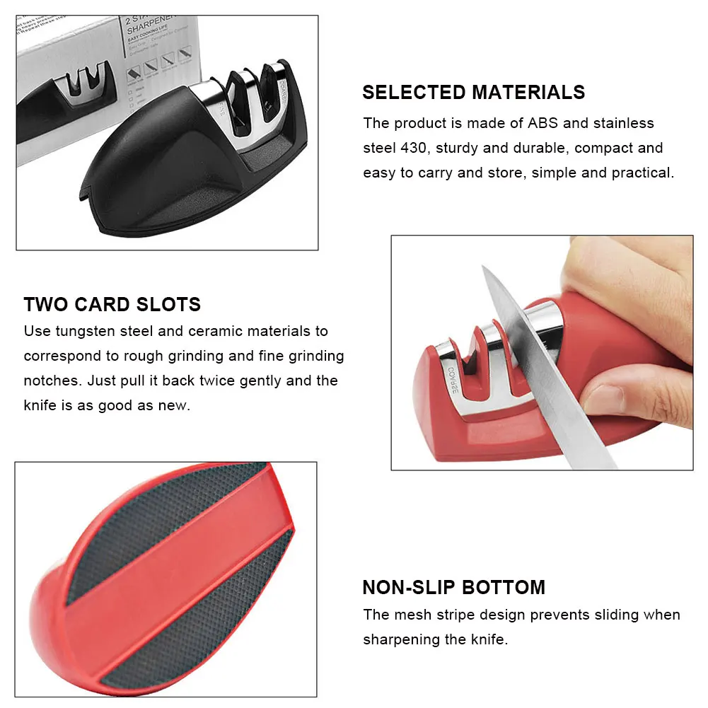 Knife Sharpener Multifunction Portable 2 Stage Knife Sharpener Manual Sharpening for Kitchen Knives
Knife Sharpener Multifunction Portable 2 Stage Knife Sharpener Manual Sharpening for Kitchen Knives
