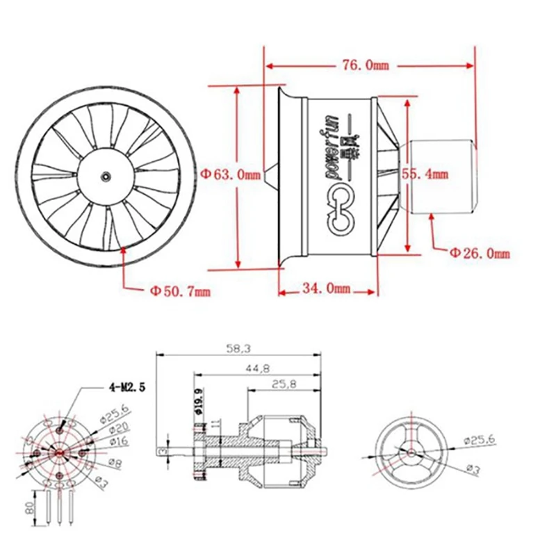POWERFUN 50mm 11 Blades Ducted Fan EDF Unit with 3S D2627 Brushless Motor for RC Airplane
POWERFUN 50mm 11 Blades Ducted Fan EDF Unit with 3S D2627 Brushless Motor for RC Airplane
