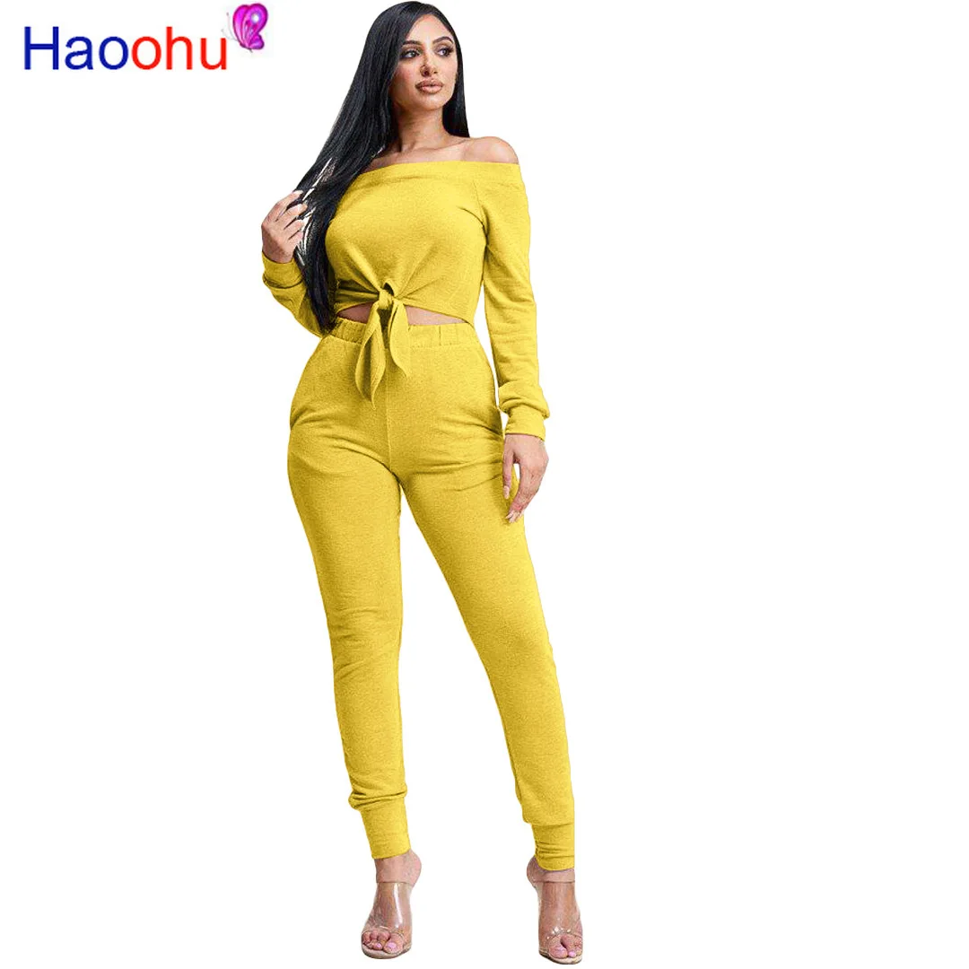HAOOHU Winter Women Tracksuits Slash Neck Crop Lace Up Tops Pants Solid Two Piece Sets Fashion Casual Sporty SweatSuit
HAOOHU Winter Women Tracksuits Slash Neck Crop Lace Up Tops Pants Solid Two Piece Sets Fashion Casual Sporty SweatSuit