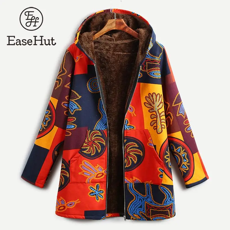 EaseHut Женская куртка с этническим принтом пальто открытой передней молнией теплое