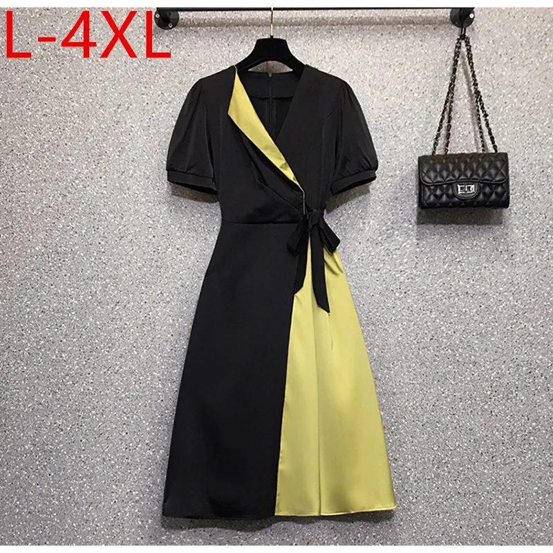 L XL 2XL 3XL 4XL Plus Size Dress For Women 2021 Summer Short Sleeves V-Neck Patchwork Strappy Large Elegant Dresses Femme Robe
L XL 2XL 3XL 4XL Plus Size Dress For Women 2021 Summer Short Sleeves V-Neck Patchwork Strappy Large Elegant Dresses Femme Robe