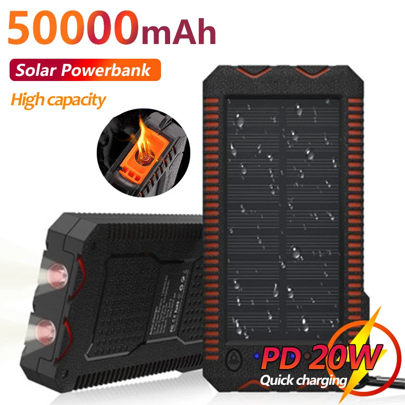Solar Power Bank 50000mAh Igniter SOS LED Waterproof Power Pack Outdoor Emergency Backup External Battery for Xiaomi Iphone
Solar Power Bank 50000mAh Igniter SOS LED Waterproof Power Pack Outdoor Emergency Backup External Battery for Xiaomi Iphone