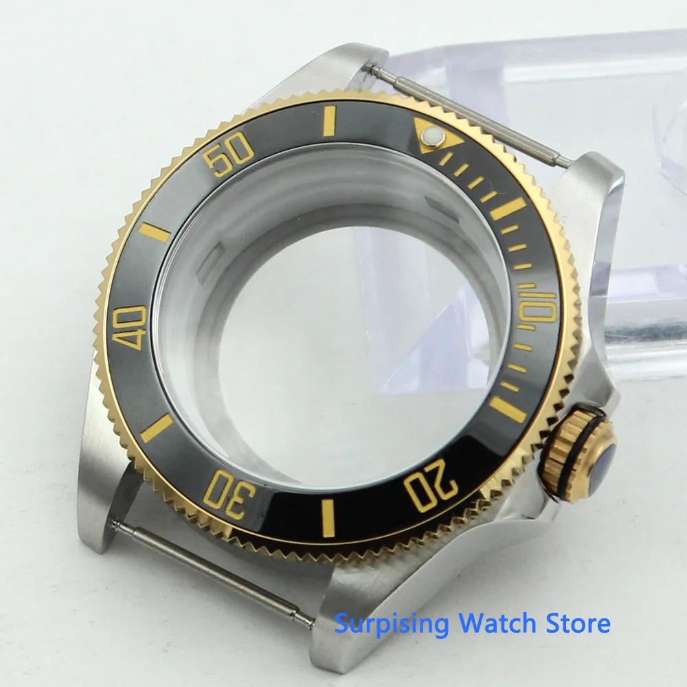 

43mm Watch Cases for Japan NH35 NH35A NH36 NH36A Gold Coated Bezel Ceramic Insert Seeing Backcover