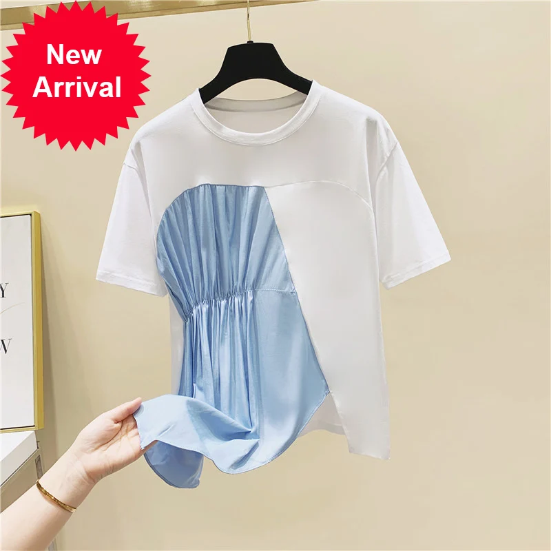 Irregular Splicing Round Neckline Cotton Short Sleeve T-shirt Female 2020 Summer Loose T Shirts Girls Ladies Tops Tees T Shirt
Irregular Splicing Round Neckline Cotton Short Sleeve T-shirt Female 2020 Summer Loose T Shirts Girls Ladies Tops Tees T Shirt