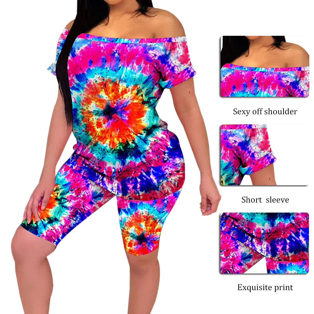 Sexy Off Shoulder Short Sleeve Two Piece Sets Women Summer Printed Outfit Fashion Tie Dye Tight Shorts Casual Tracksuit Suit
Sexy Off Shoulder Short Sleeve Two Piece Sets Women Summer Printed Outfit Fashion Tie Dye Tight Shorts Casual Tracksuit Suit