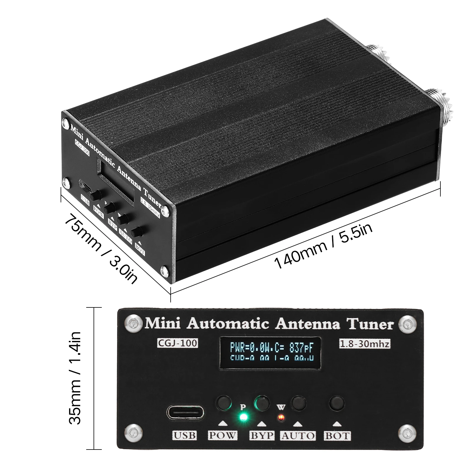 ATU-100 1.8-30MHz 0.91In OLED HAM Tester Mini Automatic Antenna Tuner Radio Device Component Seven Capacitor Seven Inductor
ATU-100 1.8-30MHz 0.91In OLED HAM Tester Mini Automatic Antenna Tuner Radio Device Component Seven Capacitor Seven Inductor
