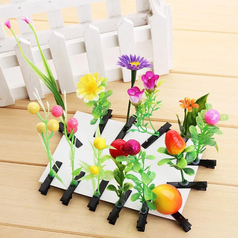 

2PCS Mini Bean Sprout Hair Grips Kids Sweet Girls Plant Grass Hairpin Printing Hair Clips Claw Kids Hairpins Hair Styling Tool