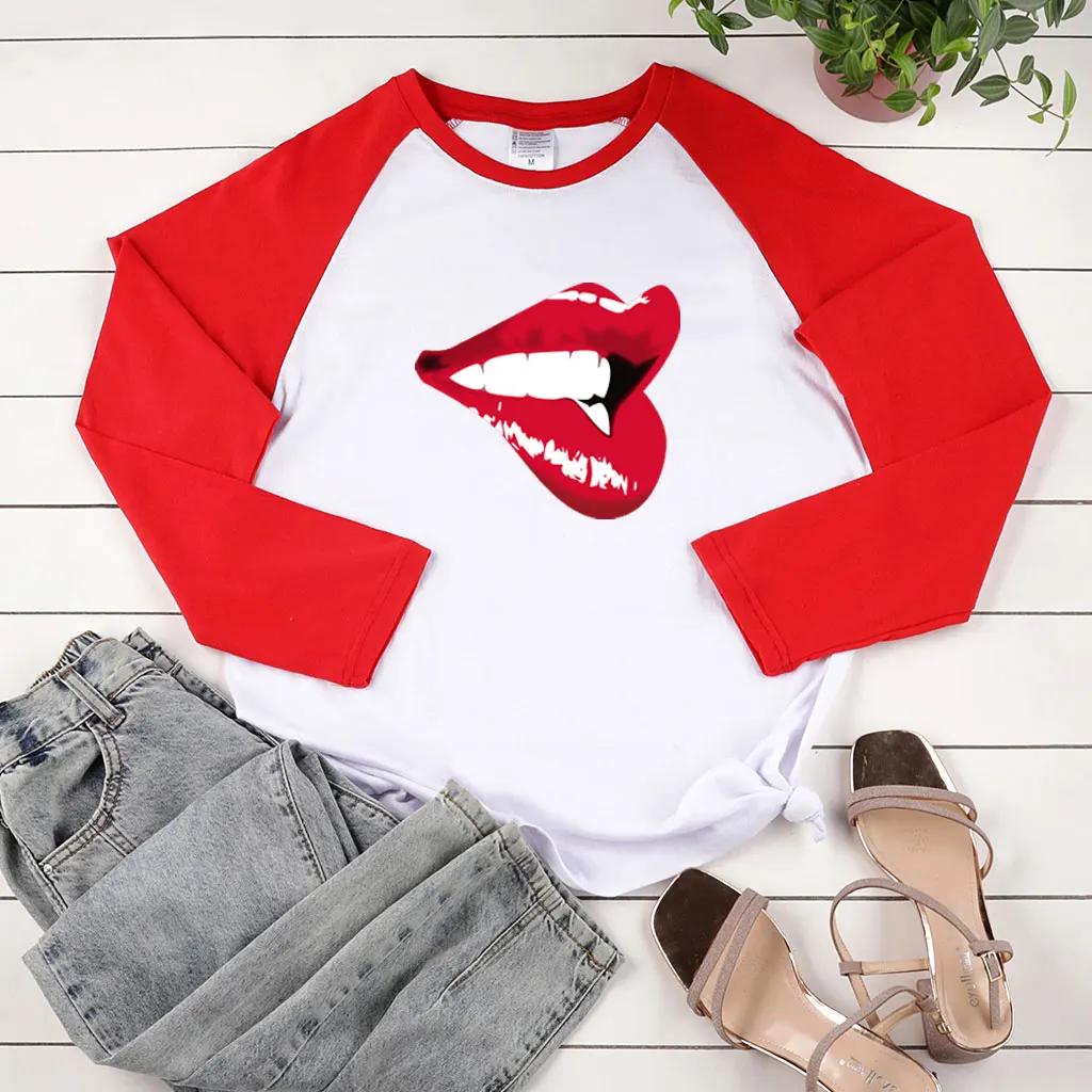 Red Lips Print Long Sleeve T-shirts Women Autumn Winter Graphic Tees Loose Shirts for Women Fashion Two-tone Stiching Ladies Top
Red Lips Print Long Sleeve T-shirts Women Autumn Winter Graphic Tees Loose Shirts for Women Fashion Two-tone Stiching Ladies Top