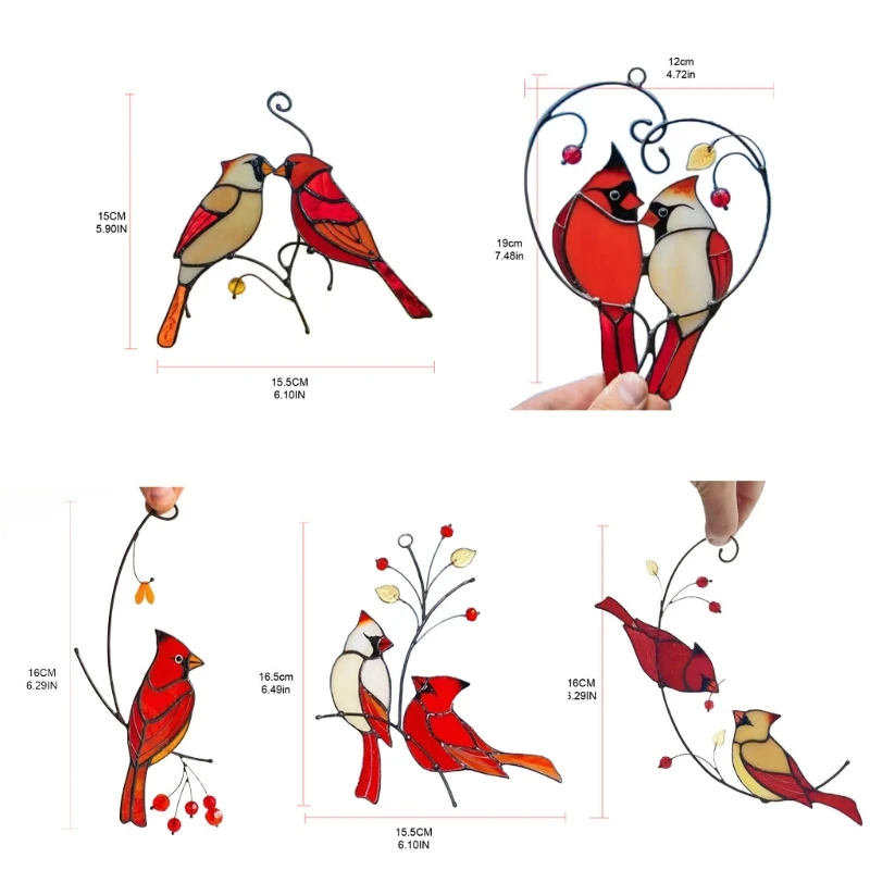 Beautiful Branches Red Birds Stained Glass Ornaments Outdoor Pastoral Garden