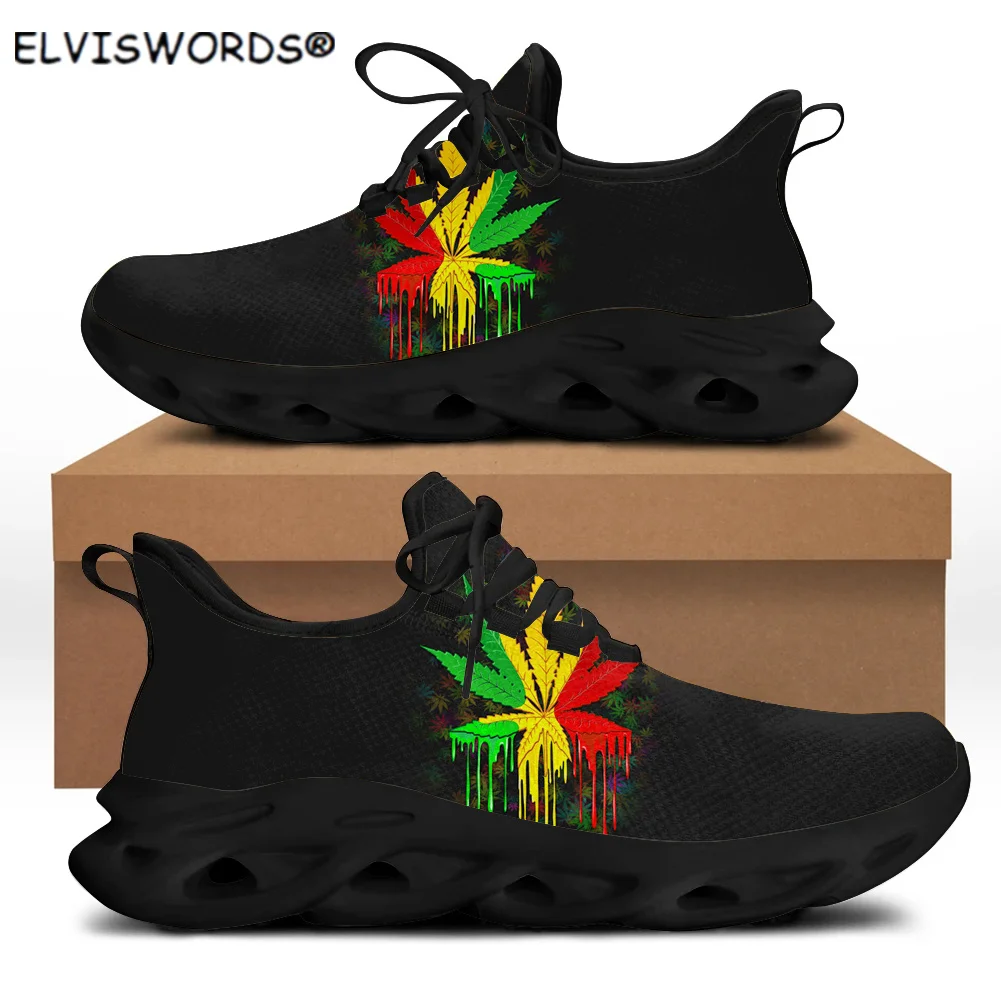 

ELVISWORDS ямайский Laves Lce с сетчатым верхом и шнуровкой вязать кроссовки для Для мужчин Повседневное светильник Мужская обувь для ходьбы дышаща...