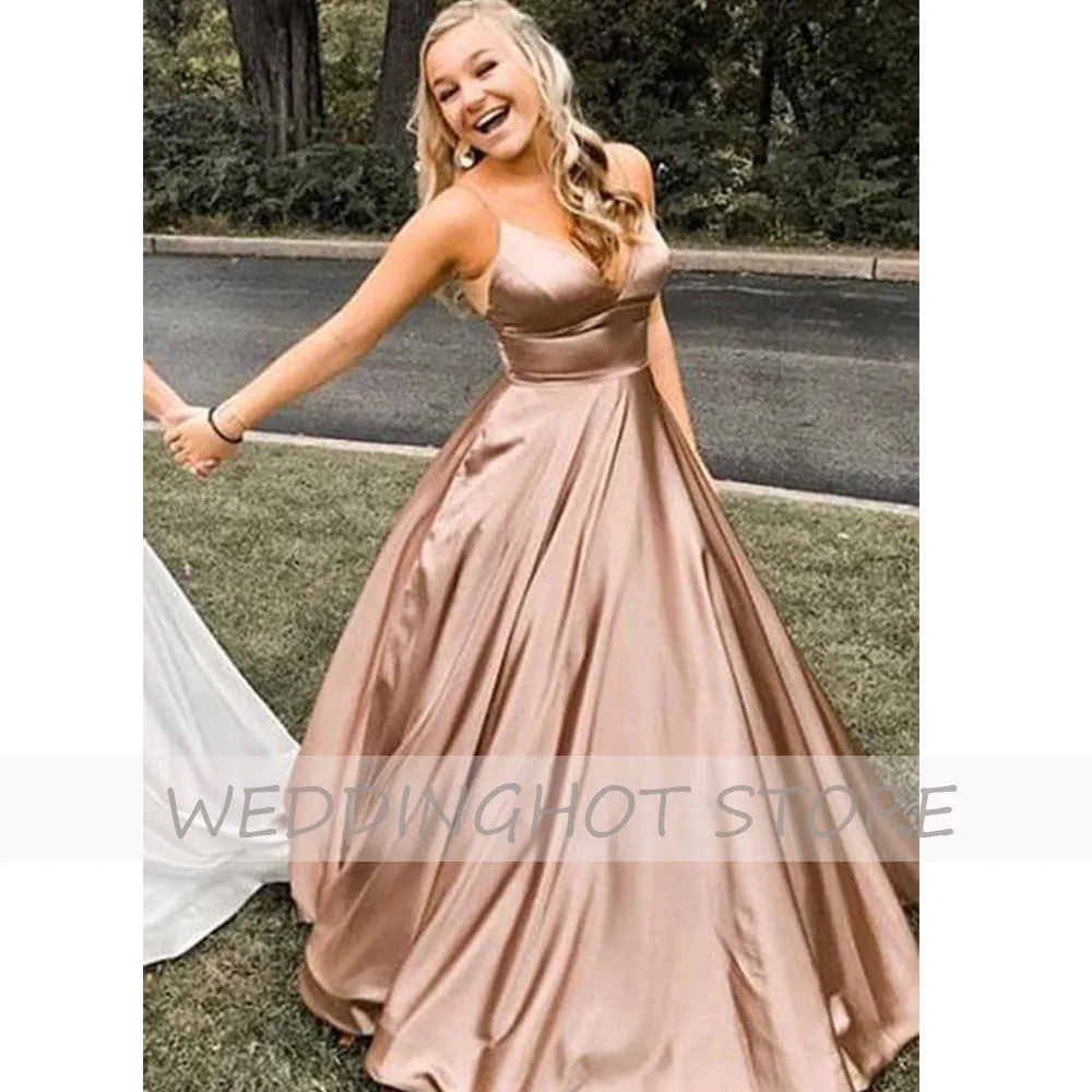 Satin V-Neck Evening Dresses Long 2021 Simple A-Line Spaghetti Straps Backless vintage Prom Gowns with Pockets robes de soirée
Satin V-Neck Evening Dresses Long 2021 Simple A-Line Spaghetti Straps Backless vintage Prom Gowns with Pockets robes de soirée