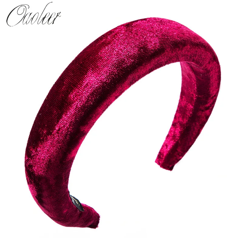 

Oaoleer Baroque Women Hair Bands Vintage Burgundy Velvet Solid Head Bands For Women Girls Glitter Sponge Padded Hair Accessories