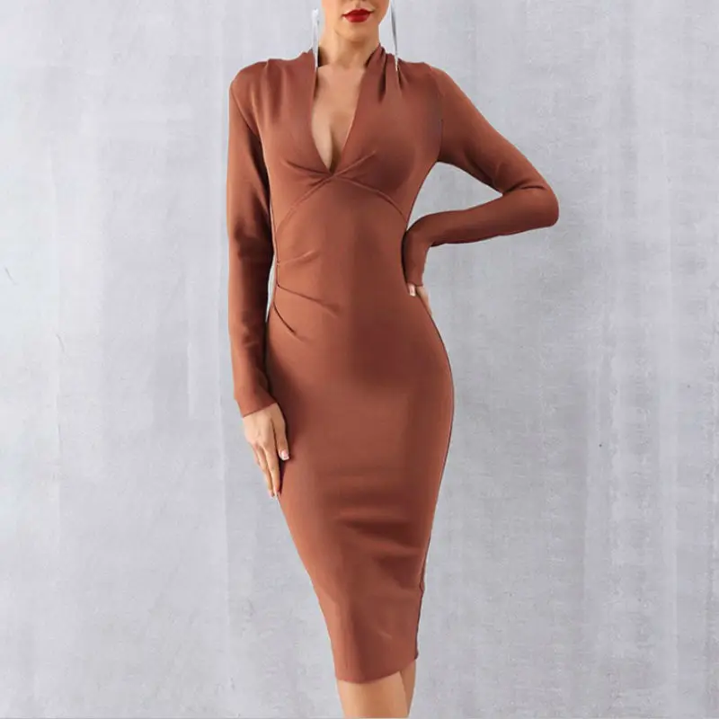 Free Shipping Fashion V-Neck Brown Navy Blue Long Sleeve Women Bandage Dress Slim Autumn Dresses Celebrity Bodycon Dress Vestido
Free Shipping Fashion V-Neck Brown Navy Blue Long Sleeve Women Bandage Dress Slim Autumn Dresses Celebrity Bodycon Dress Vestido