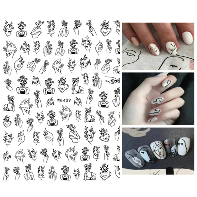 1 Sheet Abstract Lady Face Nail Decals Colorful Black White Leaf Sliders Paper Decoration Gel Polish 3D Sticker Foils 
1 Sheet Abstract Lady Face Nail Decals Colorful Black White Leaf Sliders Paper Decoration Gel Polish 3D Sticker Foils