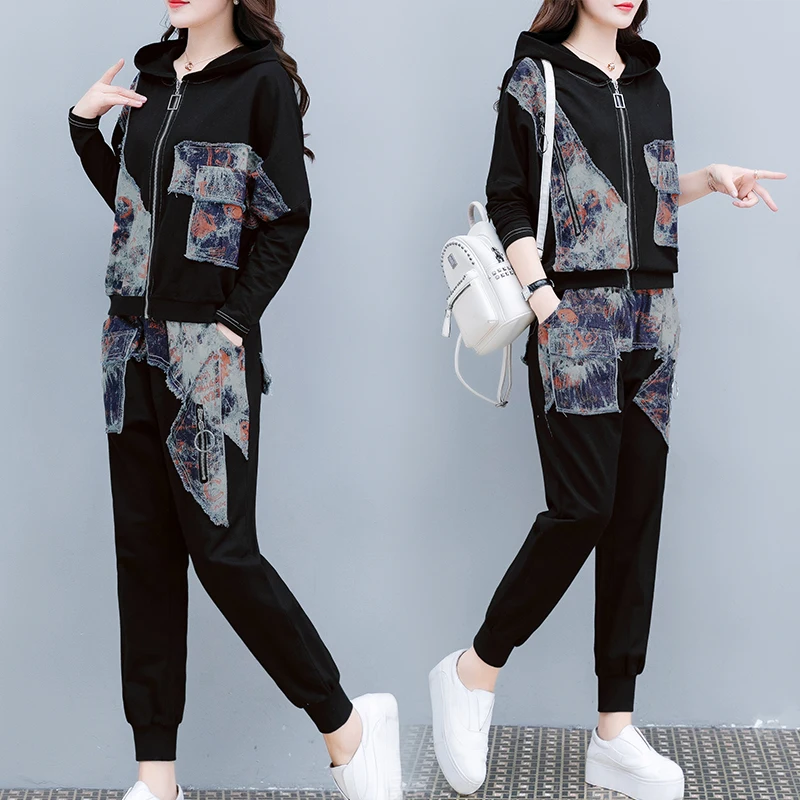 2020 autumn women's fashion Denim patch hooded tops+pants suits female Europe style loose leisure two-piece sets
2020 autumn women's fashion Denim patch hooded tops+pants suits female Europe style loose leisure two-piece sets