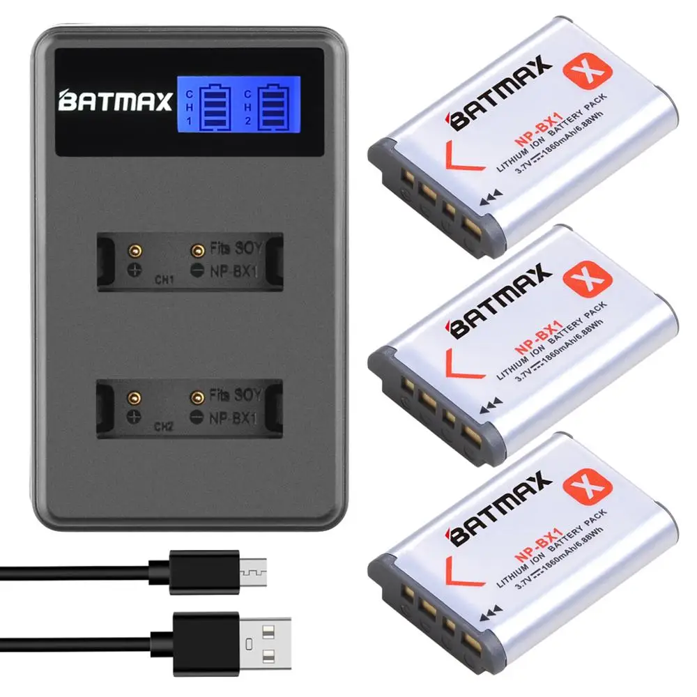 Аккумулятор NP BX1 2 шт. 1860 мА/ч зарядное устройство с ЖК-дисплеем и USB двойное для Sony