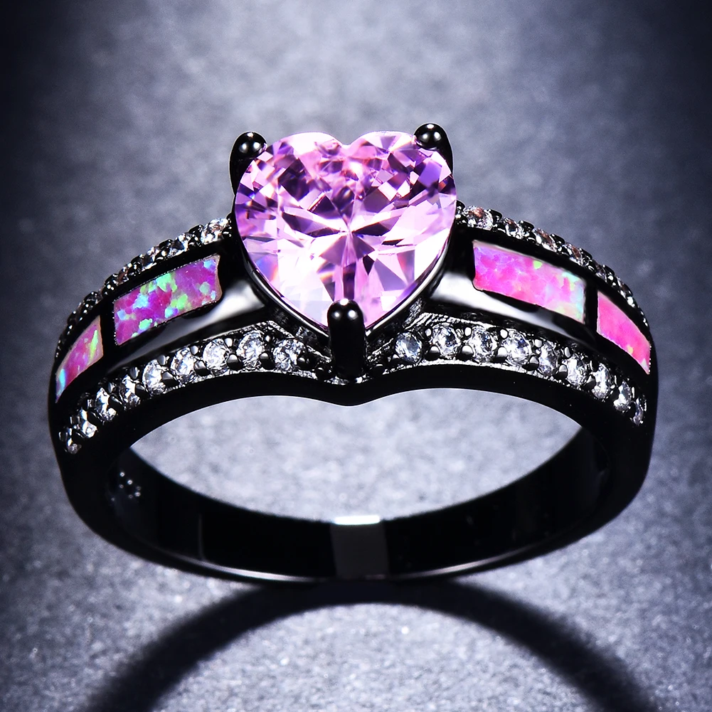 Luxury Female Love Heart Crystal Ring Charm Black Gold Big Wedding Rings For Women Punk Bride Pink Opal Stone Engagement Ring
Luxury Female Love Heart Crystal Ring Charm Black Gold Big Wedding Rings For Women Punk Bride Pink Opal Stone Engagement Ring