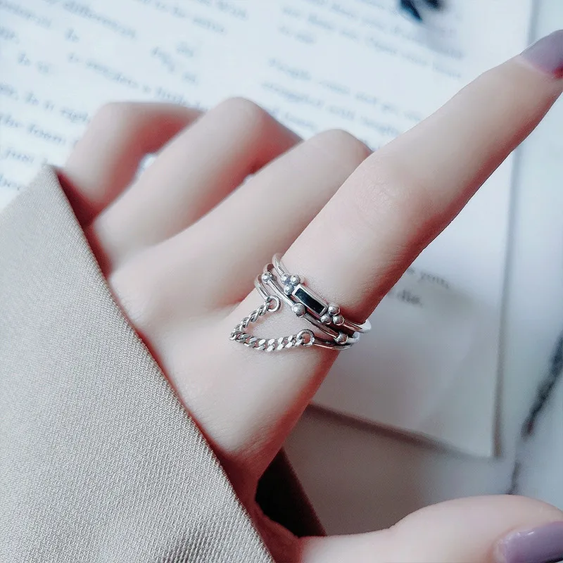 Multilayer Retro Black Rectangular Chain 925 Sterling Silver Adjustable Index Finger Rings For Women Delicate Korean Jewelry
Multilayer Retro Black Rectangular Chain 925 Sterling Silver Adjustable Index Finger Rings For Women Delicate Korean Jewelry