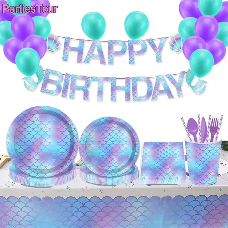 Mermaid Party Disposable Tableware Paper Cups Plate Kids Happy Birthday Banner Party Decor Mermaid Balloons Baby Shower Favors
Mermaid Party Disposable Tableware Paper Cups Plate Kids Happy Birthday Banner Party Decor Mermaid Balloons Baby Shower Favors
