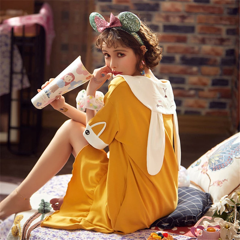 Nightdress 2020 summer new nightdress female cotton short-sleeved Korean long skirt cartoon cute soft home service yellow
Nightdress 2020 summer new nightdress female cotton short-sleeved Korean long skirt cartoon cute soft home service yellow