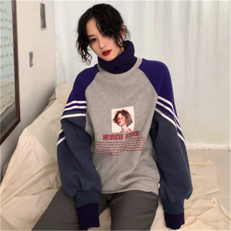 Hoodies Women Winter women's fashion style plus velvet thick turtleneck stitching letter printing pullover sweatshirt female
Hoodies Women Winter women's fashion style plus velvet thick turtleneck stitching letter printing pullover sweatshirt female