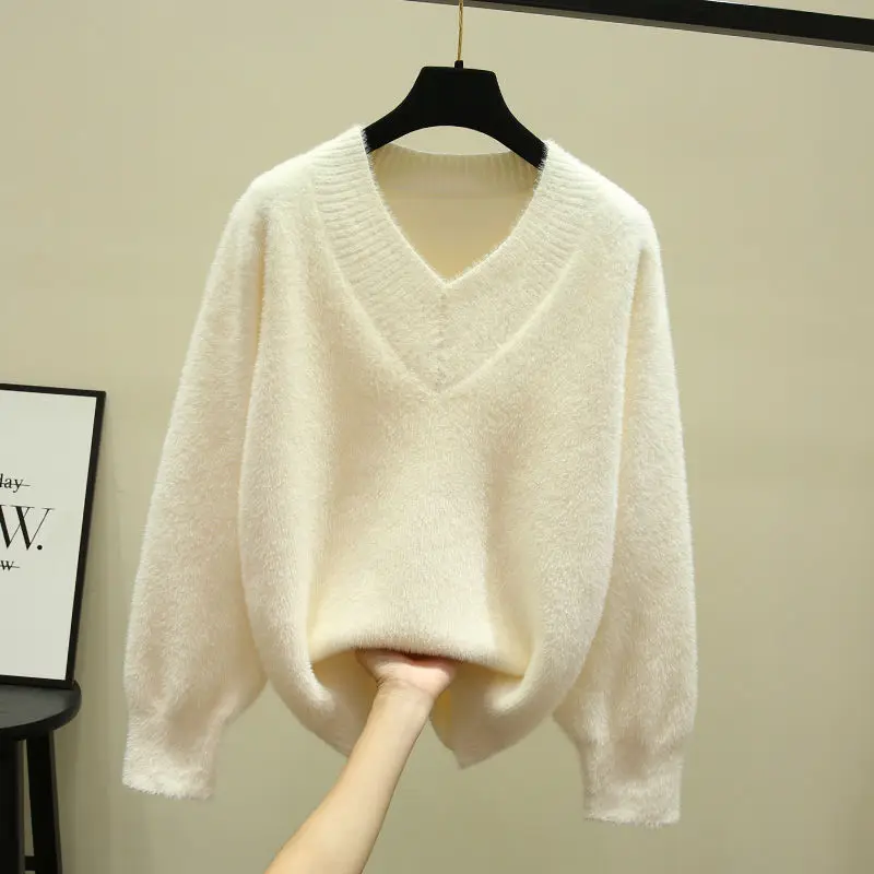 Urifens Faux Mink Velvet V-neck Knitted Sweater Women Loose Here Simple Commuter Stretch Bottoming Sweater Pullover Femal P47
Urifens Faux Mink Velvet V-neck Knitted Sweater Women Loose Here Simple Commuter Stretch Bottoming Sweater Pullover Femal P47