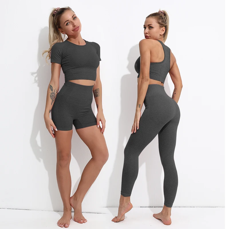 

Conjunto de calça legging sem costura feminino, roupa esportiva para ginástica e exercícios, condicionamento físico e treino