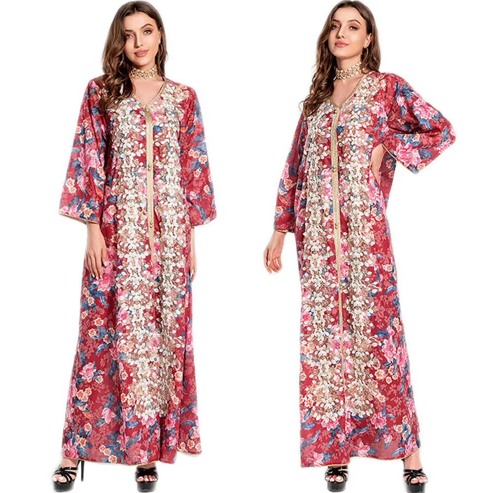 Embroidery Floral Print Women Maxi Dress V-neck Party Kaftan Arabic Abaya Muslim Robe Gown Long Sleeve Eid Ramadan Dubai Fashion
Embroidery Floral Print Women Maxi Dress V-neck Party Kaftan Arabic Abaya Muslim Robe Gown Long Sleeve Eid Ramadan Dubai Fashion