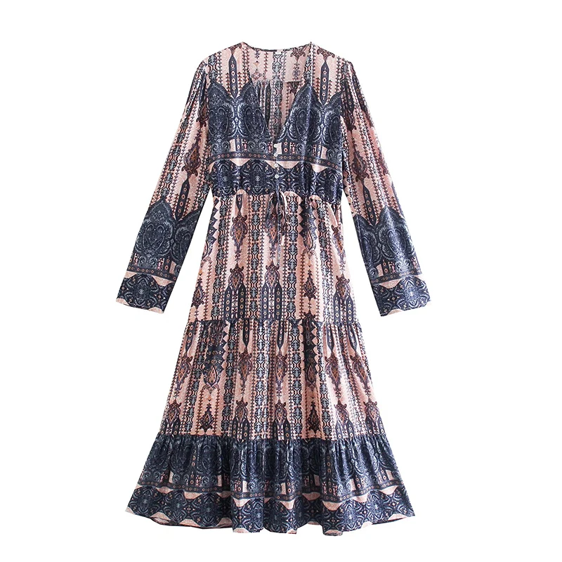 Women Vintage Print Casual Long Dress Female Drawstring Waist A-line Spring Autumn Dress Ladies Vestido
Women Vintage Print Casual Long Dress Female Drawstring Waist A-line Spring Autumn Dress Ladies Vestido