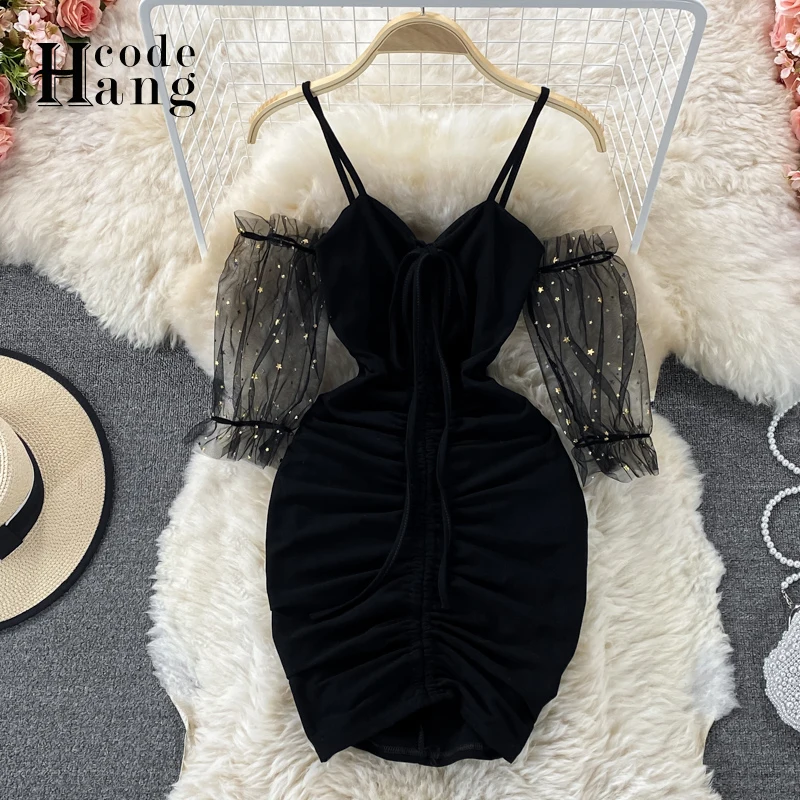 HangCode Women 2021 Sexy Black Night Club Mini Dress Summer Off Shoulder Star Mesh Short Sleeve Ruched Bodyon Party Dress
HangCode Women 2021 Sexy Black Night Club Mini Dress Summer Off Shoulder Star Mesh Short Sleeve Ruched Bodyon Party Dress