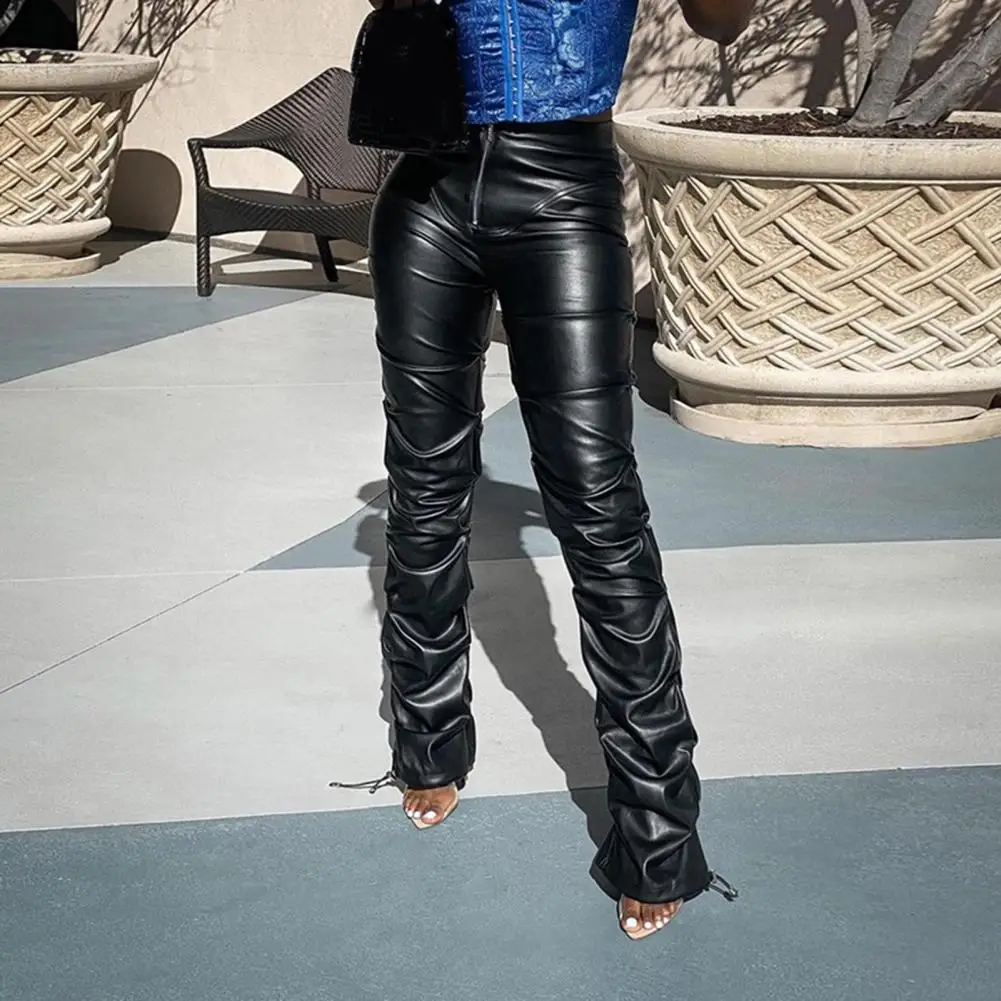 New Faux PU Leather High Waist Black Stacked Pants Ladies Punk Pants Zip Closure Slim High Waist Faux Leather Trousers for Party
New Faux PU Leather High Waist Black Stacked Pants Ladies Punk Pants Zip Closure Slim High Waist Faux Leather Trousers for Party