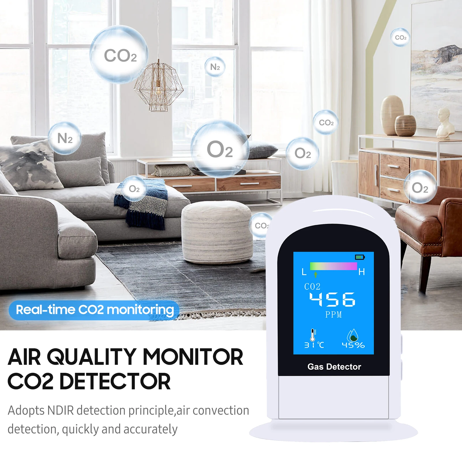 Монитор качества воздуха датчик CO2 2 8 дюйма TFT дисплей влажности и температуры в
