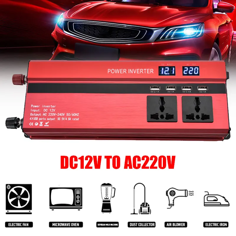 Vehemo DC12V к AC220V 1200 Вт пиковый автомобильный инвертор солнечный светодиодный
