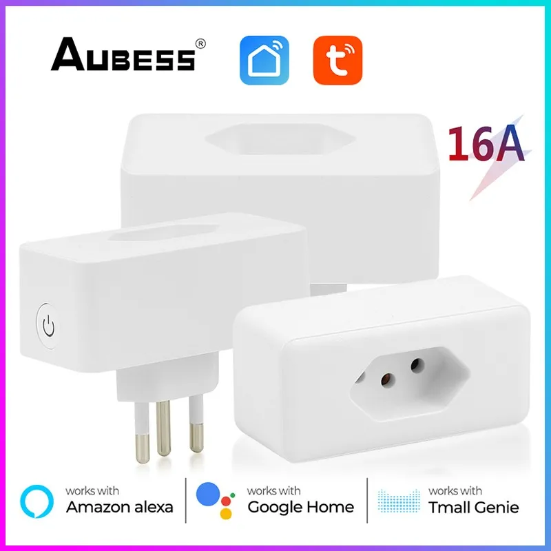 

Aubess WiFi Tuya Smart Plug 16A 10A Brazil Socket SmartLife APP Timing Voice Control Works With Alexa Google Home Assistant